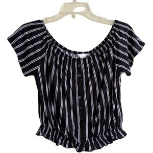 H&M Top Blue White Stripe Off The Shoulder Elastic Waist Cap Sleeves Size S